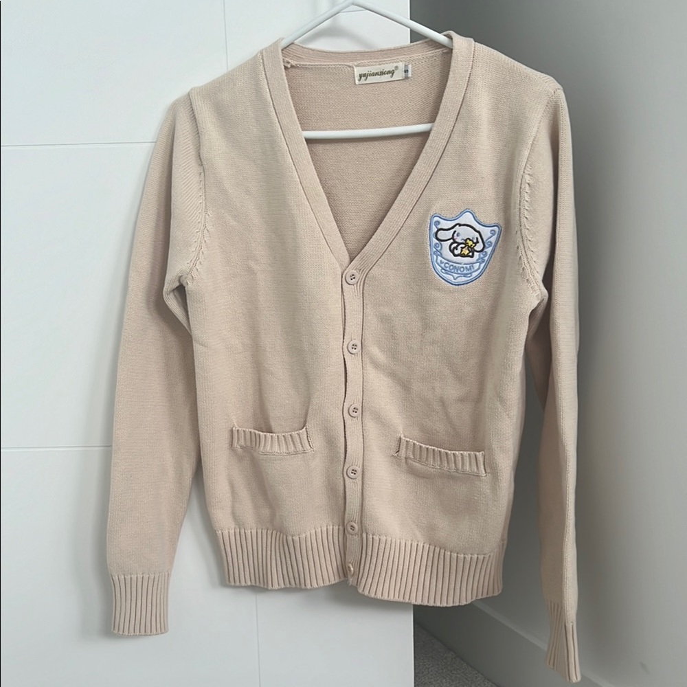 100% COTTON Tan Cardigan Sweater with V-Neck and Relaxed Fit